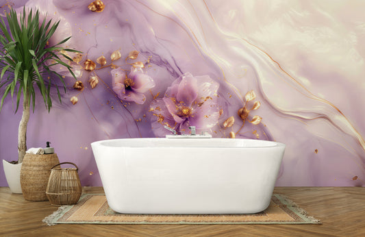 Floral Serenity Bliss Mural Wallpaper in bathroom