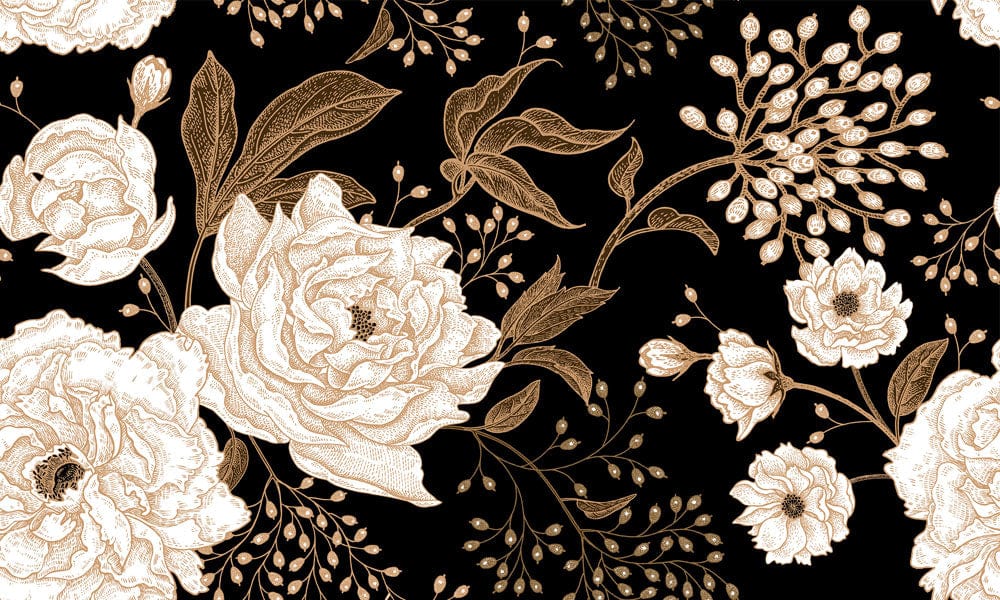 Elegant Black Gold Floral Mural Wallpaper