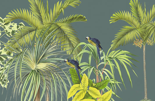 Tropical Bird Green Botanical Mural Wallpaper