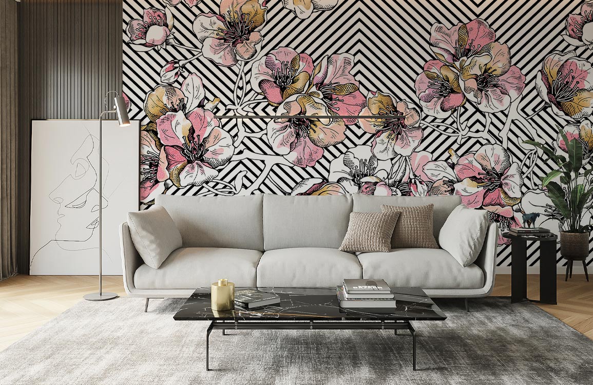 Geometric Blossom Stripe Wallpaper