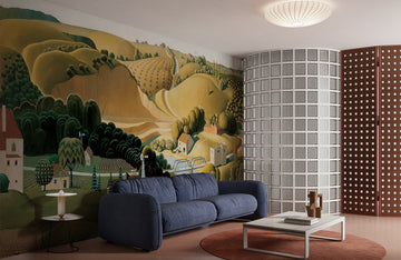 Whimsical Country Scene Mural Wallpaper