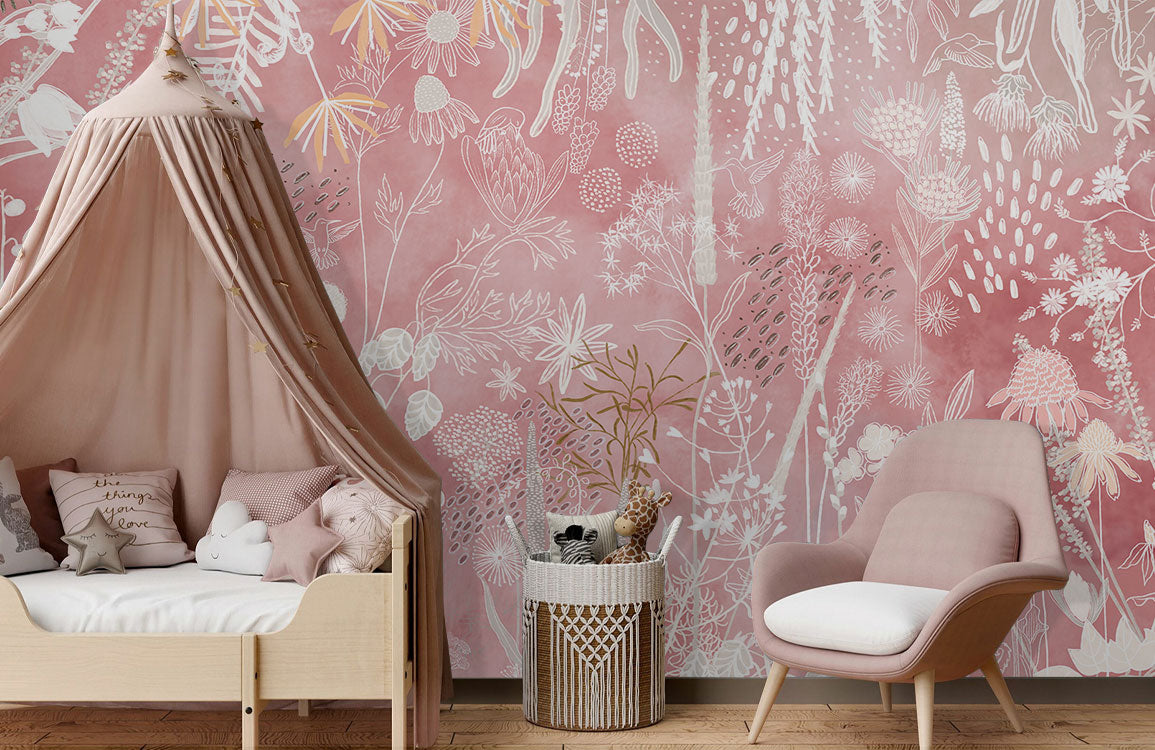 Blush Petals Mural Wallpaper in bedroom