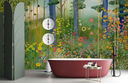 Klimt's Garden Mural Wallpaper in bathroom