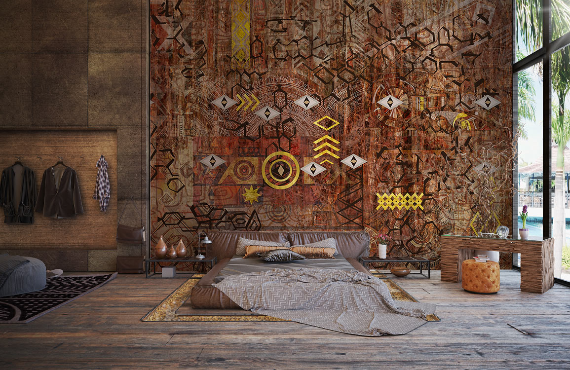 Tribal Fusion Mural Wallpaper in bedroom