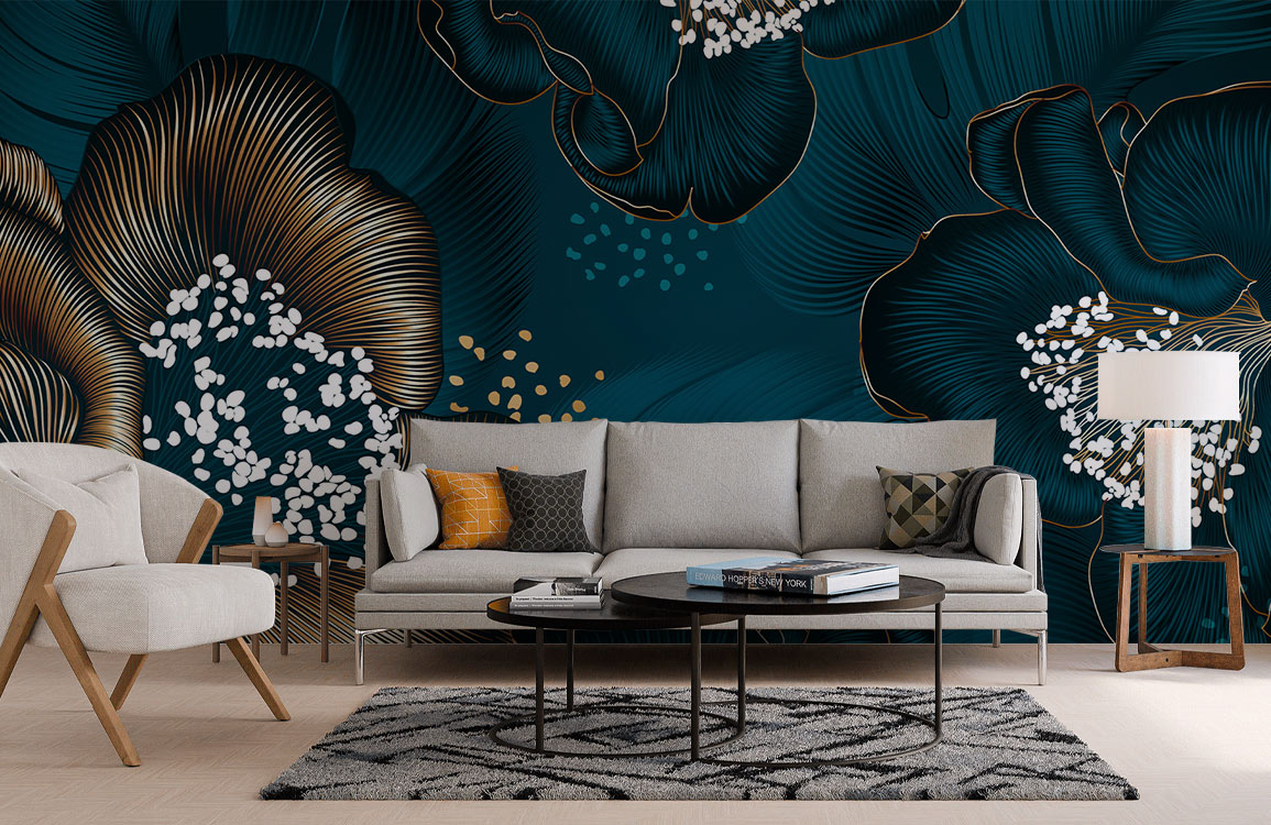 Teal Blossom Luxury Mural Wallpaper