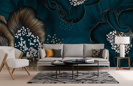 Teal Blossom Luxury Mural Wallpaper