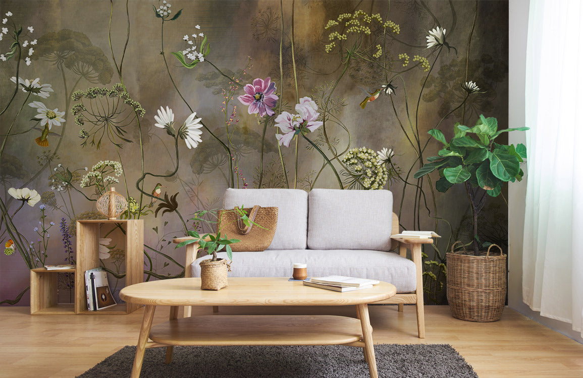 Serene Floral Melody Mural Wallpaper in living room