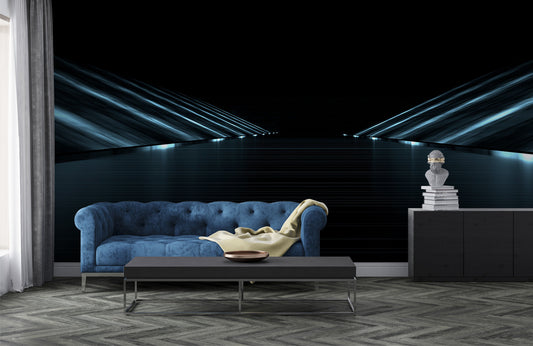 Midnight Futuristic Horizon Mural Wallpaper in living room