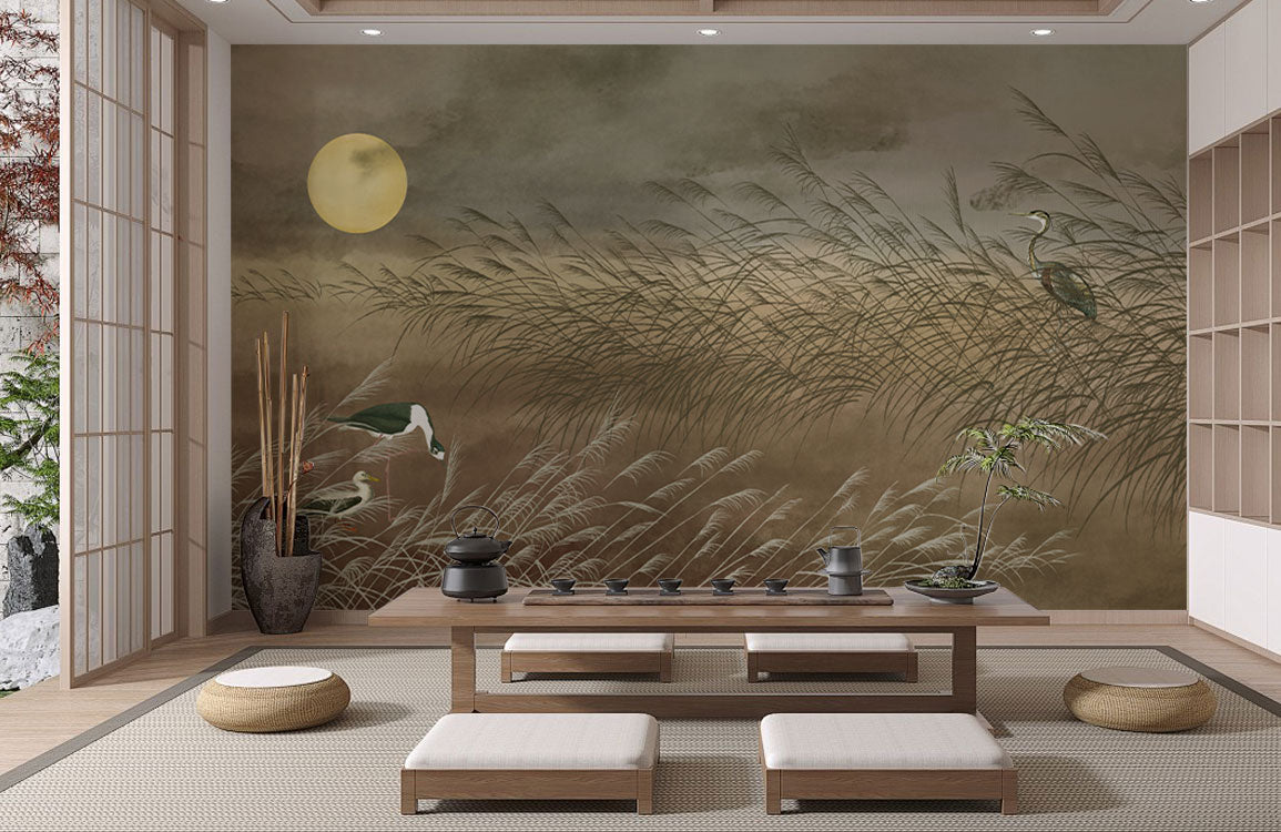 Tranquil Moonlit Marsh Mural Wallpaper in tea room