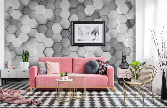 Chic Hexagonal Harmony Mural Wallpaper in living room