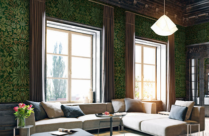 Emerald Tapestry Garden Mural Wallpaper in living room