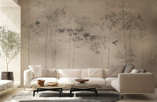 Misty Bamboo Grove Mural Wallpaper