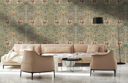 Antique Floral Tapestry Mural Wallpaper in living room