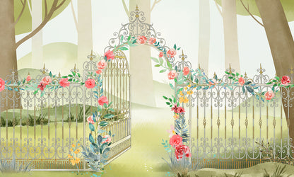 Gate with Flowers Wallpaper Mural Home Decor