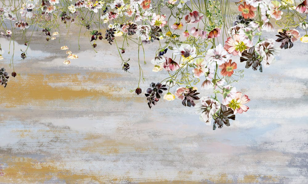 Vintage Floral Gold Brushed Mural Wallpaper