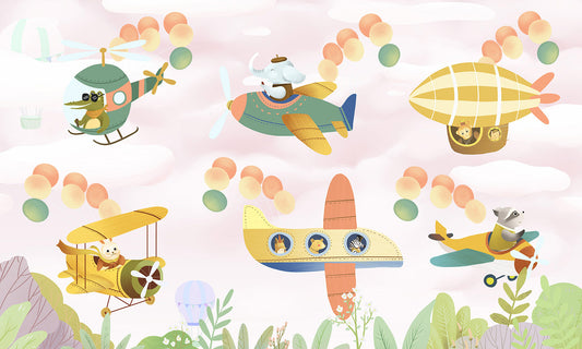 Whimsical Animals Flying Mural Wallpaper