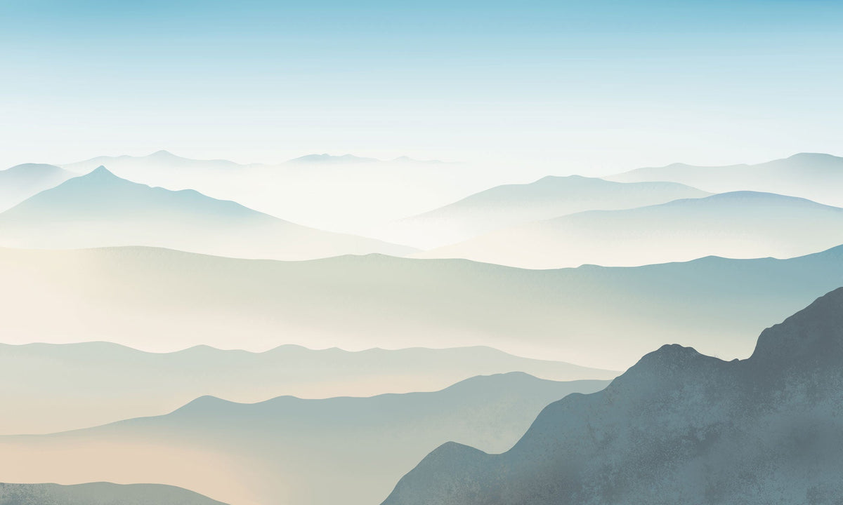 Serene Blue Mountain Gradient Mural Wallpaper