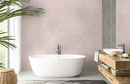 Sunny Daisy Delight Mural Wallpaper in bathroom