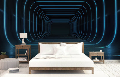 Infinite Neon Tunnel Mural Wallpaper in bedroom