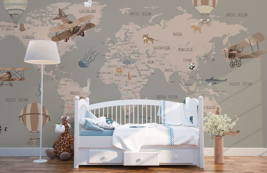 Vintage World Map Adventure Mural Wallpaper