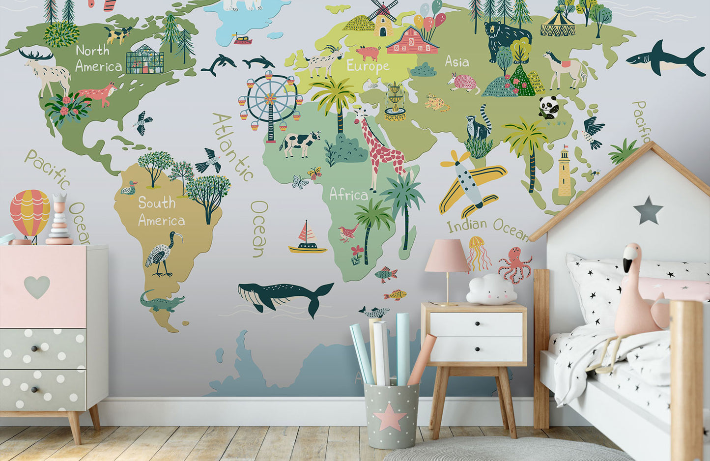 World Map Kids Room Wallpaper