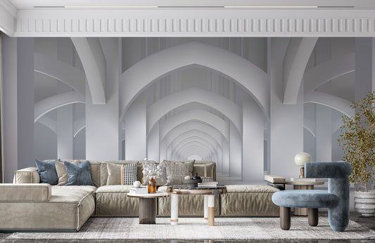 Serene Arched Symphony Mural Wallpaper in living room