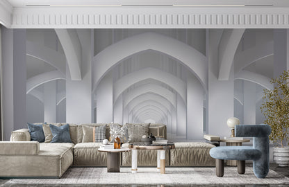 Serene Arched Symphony Mural Wallpaper in living room