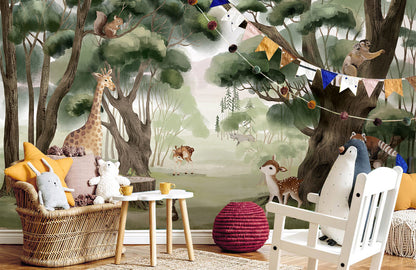 Enchanting Woodland Animals Forest Wallpaper in playroom