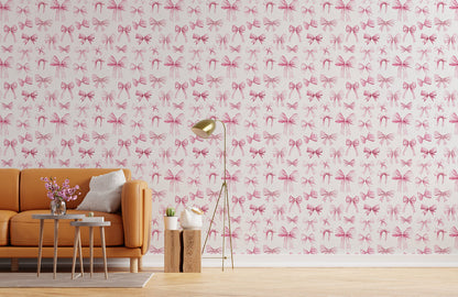 Sweet Pink Bows Mural Wallpaper in living room