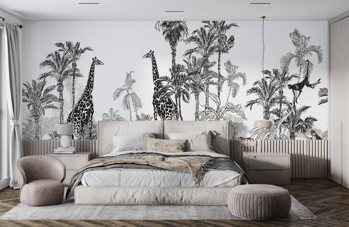Exotic Safari Jungle Adventure Mural Wallpaper in bedroom