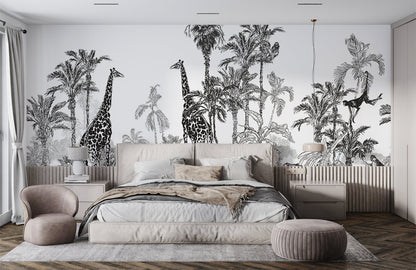 Exotic Safari Jungle Adventure Mural Wallpaper in bedroom