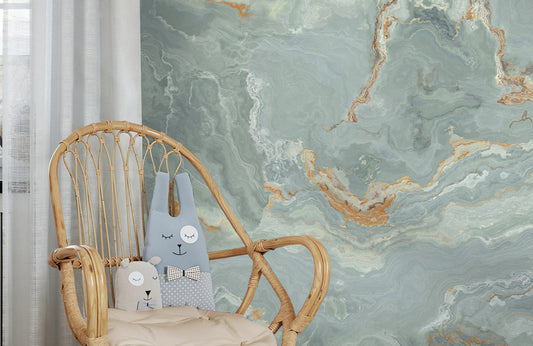 Azure Harmony Marble Mural Wallpaper in child's room