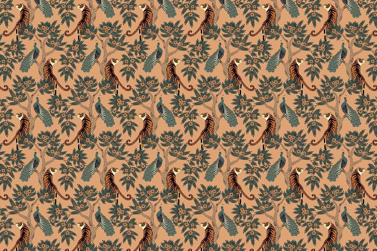 Vintage Botanical Fauna Patterned Wallpaper in Earthy Browns and Greens