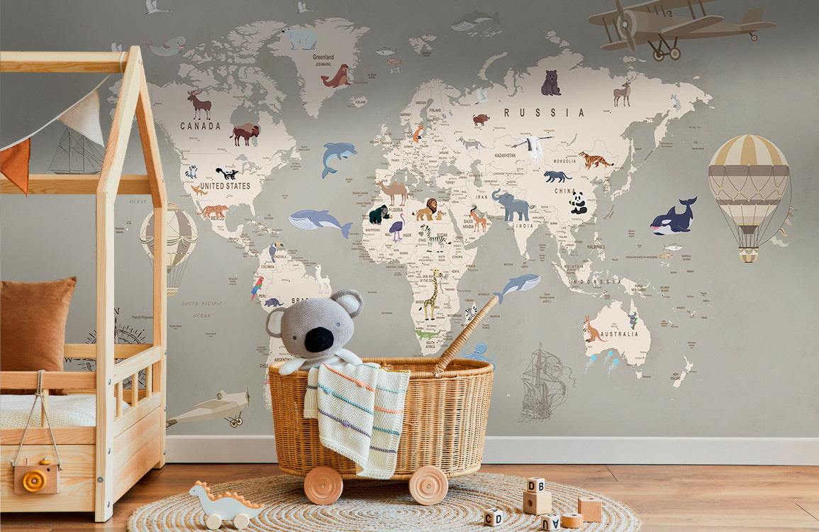 Vintage World Map Kids Wallpaper