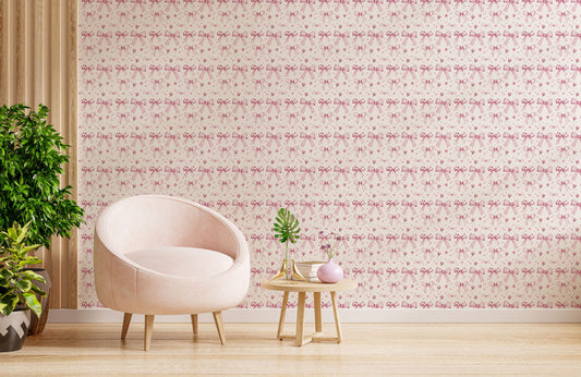 Lovely Bow and Heart Mural Wallpaper