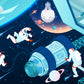 Wallpaper mural of a space station for use in children's rooms, suitable for use as home decor