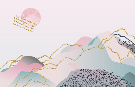Ombre Mountain Wallpaper Mural with a Pink Background