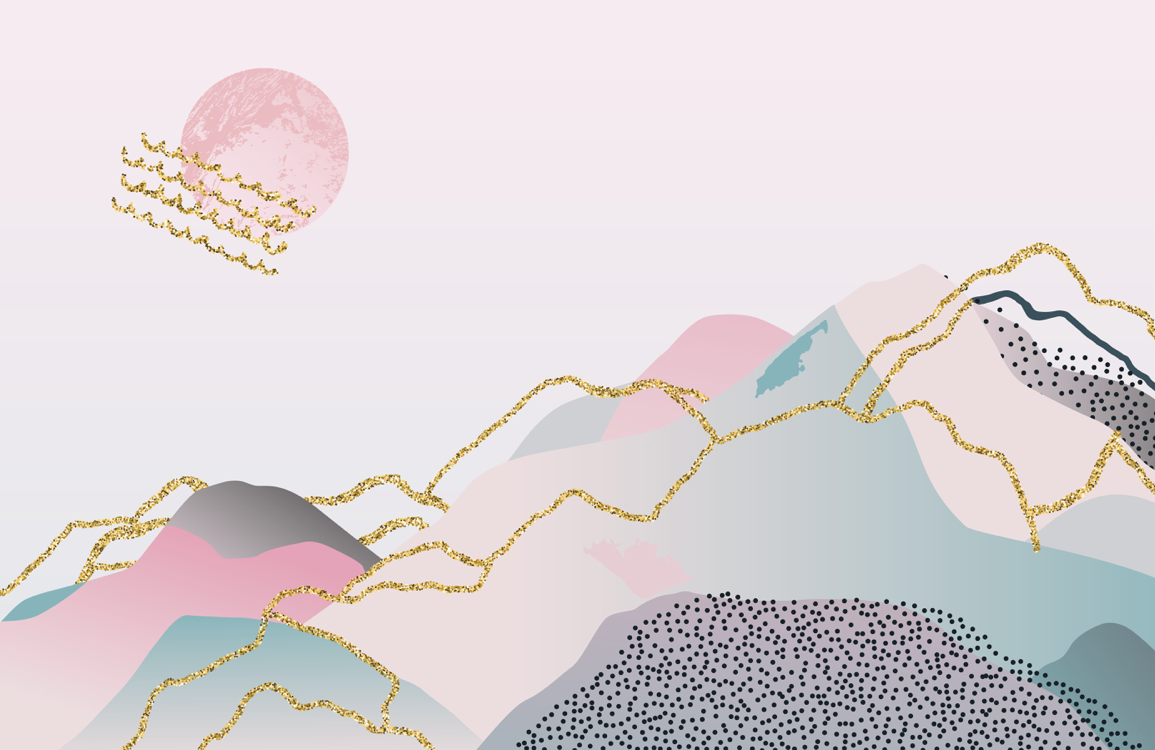 Pink Gold Abstract Mountain Mural Wallpaper