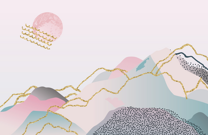 Ombre Mountain Wallpaper Mural with a Pink Background