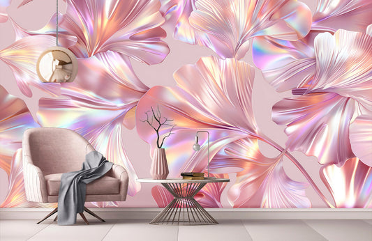 Iridescent Petal Symphony Mural Wallpaper in living room