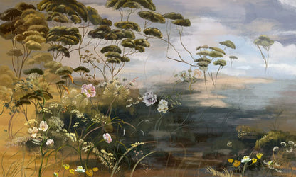 vinatge painting wallpaper mural for the house decorated with flower grass
