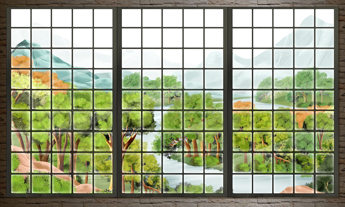 Serene Landscape Window View Mural Wallpaper