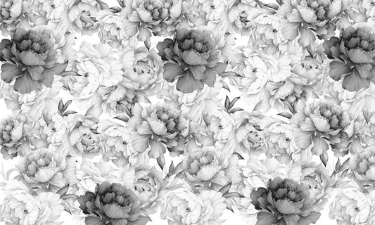 Elegant Black and White Floral Mural Wallpaper