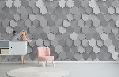 Monochrome Hexagonal Elegance Mural Wallpaper in children's room