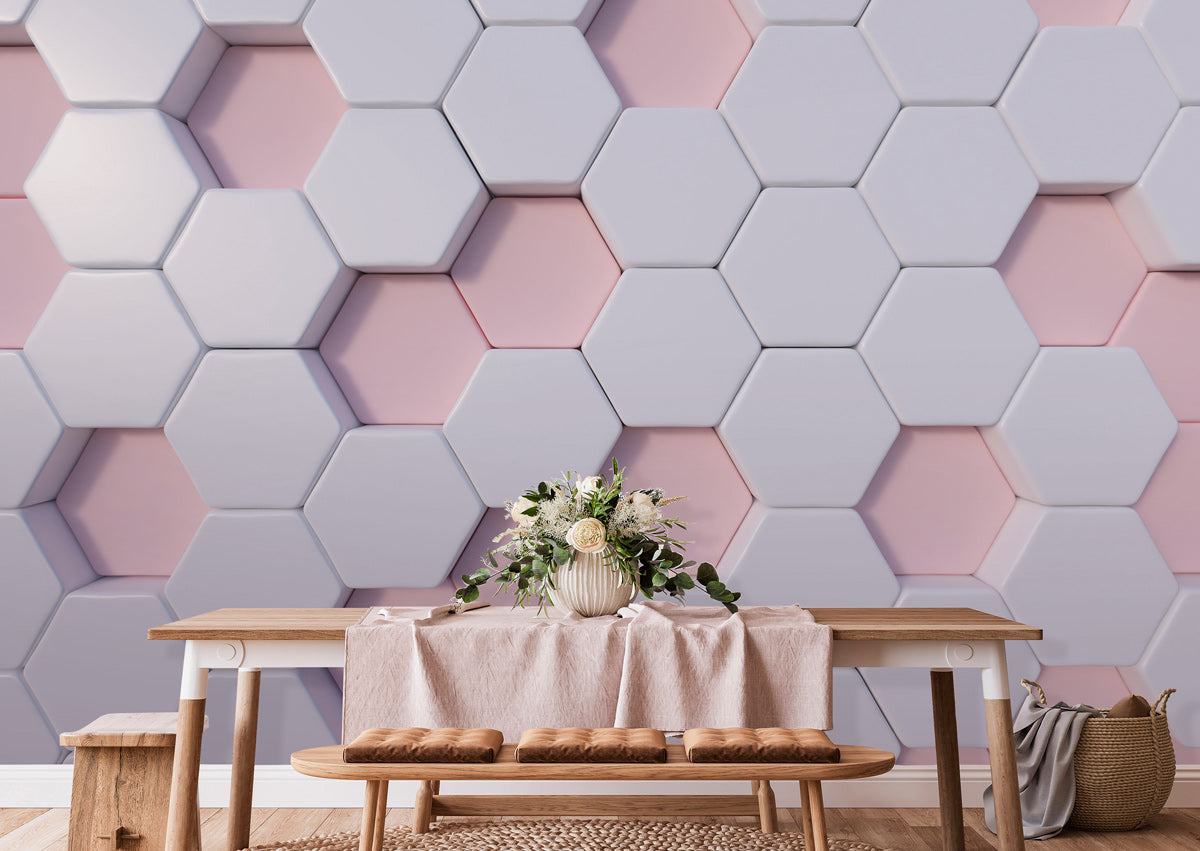 Hexagon Delight Mural Wallpaper in dining room