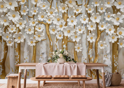 Golden Bloom Forest Mural Wallpaper in Dining room