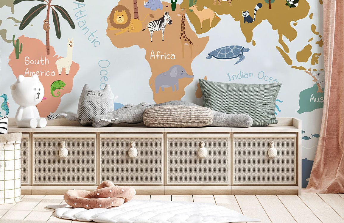 Colorful World Map Kids Room Mural Wallpaper