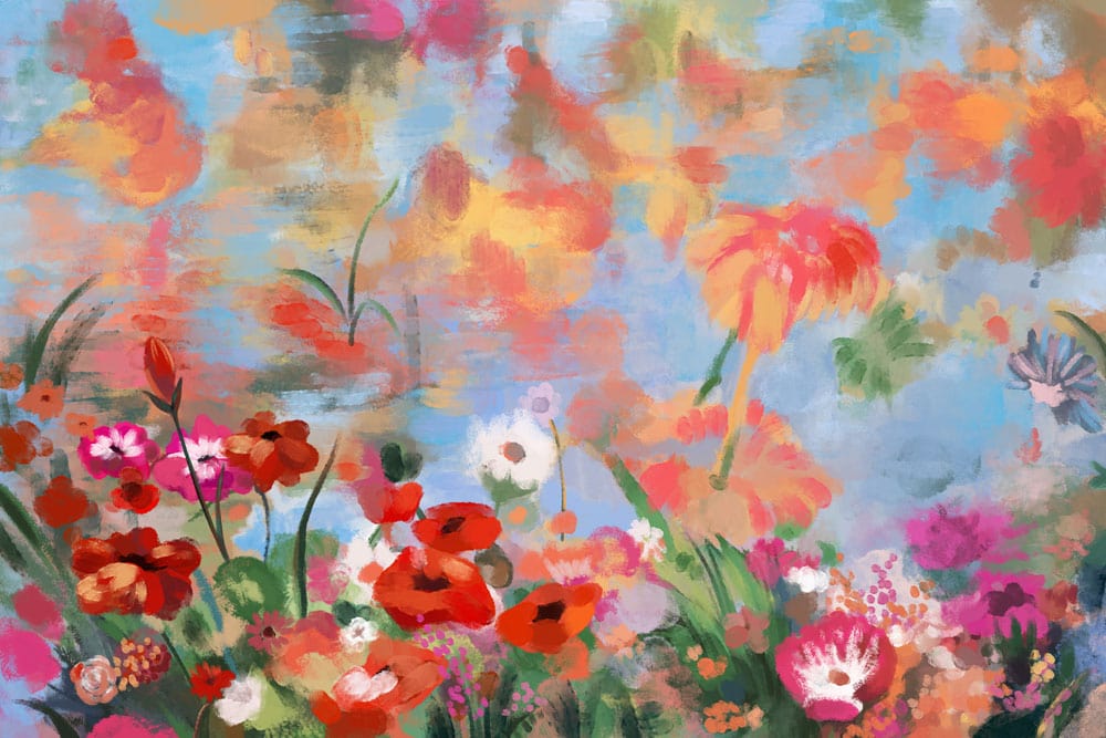 Colorful Abstract Floral Garden Mural Wallpaper