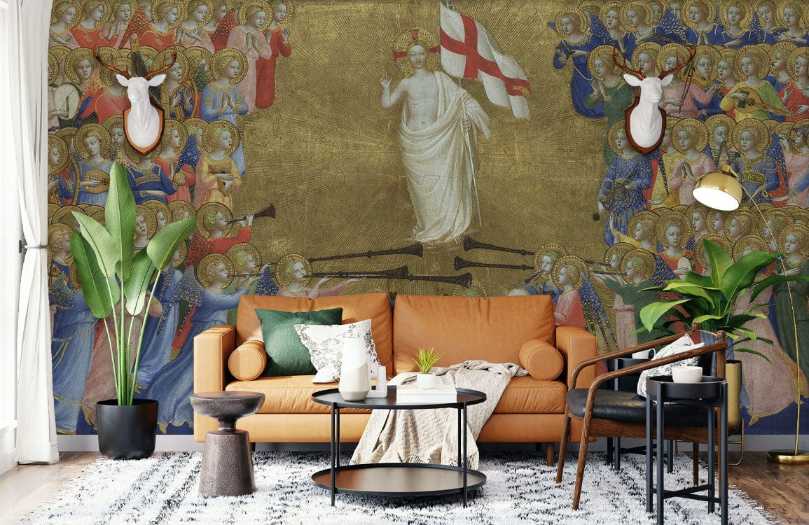 Vintage Angelic Choir Gold Mural Wallpaper