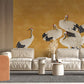 Gold Japanese Crane Bird Mural Wallpaper